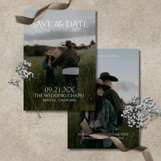 Convite Modern Vertical Double-sided Photo Save The Date (Modern Vertical Double-sided Photo Save The Date Invitation)