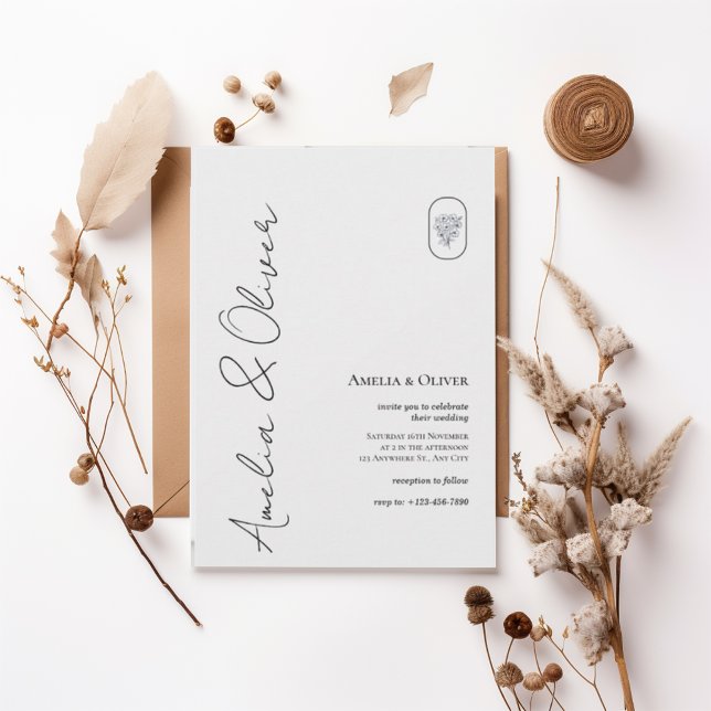 Convite Modern Vertical Script Wedding Invitation (Criador carregado)