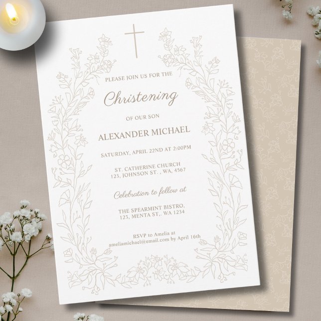 Convite Modern Vintage Floral Christening Baptism (Criador carregado)