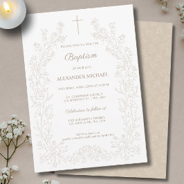 Convite Modern Vintage Floral Christian Baptism
