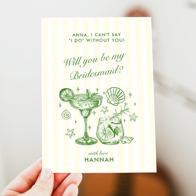 Convite Modern Vintage Green Bridesmaid Proposal Card (Criador carregado)