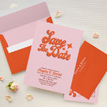 Convite Modern Vintage Groovy cor-de-rosa retro Casamento<br><div class="desc">Um tema quic cor-de-laranja e cor-de-rosa retrorado: adote este design tipográfico ligeiramente vintage e na moda para a sua papelaria de casamento,  com design de vintage e na moda com tema de cor rosa e laranja.</div>