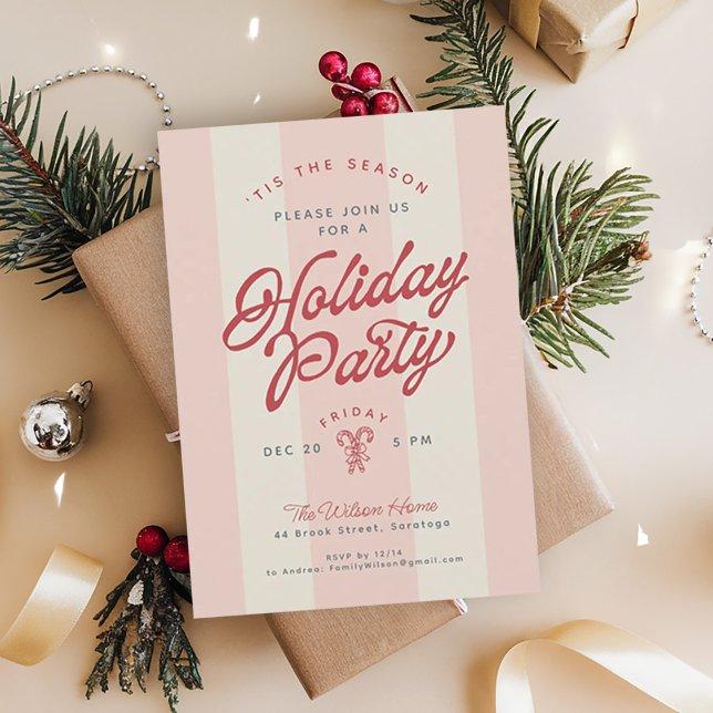 Convite Modern Vintage Stripes Cute Retro Holiday Party (Criador carregado)