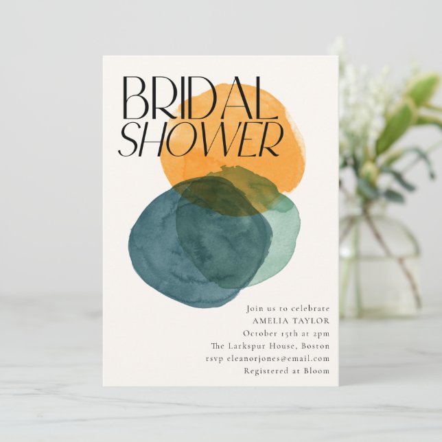 Convite Modern Watercolor Abstract Circles Bridal Shower  (Em pé/Frente)