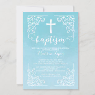 Convite Modern Watercolor Baptism Christening Cross