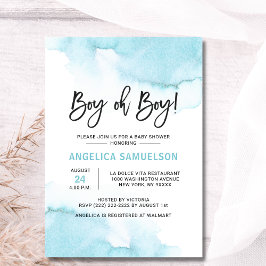 Convite Modern Watercolor Blue BOY Oh BOY Baby Shower