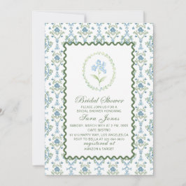 Convite Modern Watercolor Blue flowers Bridal ShInvitation