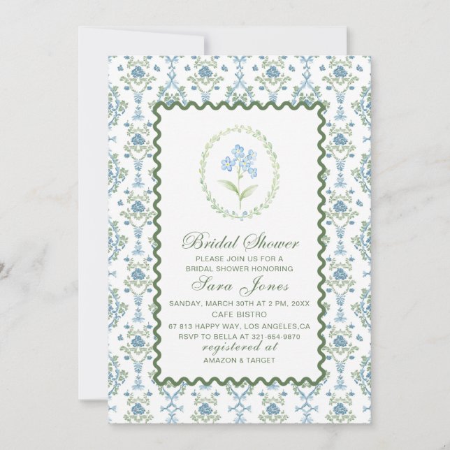 Convite Modern Watercolor Blue flowers Bridal ShInvitation (Frente)