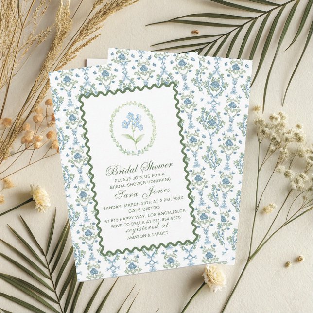 Convite Modern Watercolor Blue flowers Bridal ShInvitation (Criador carregado)
