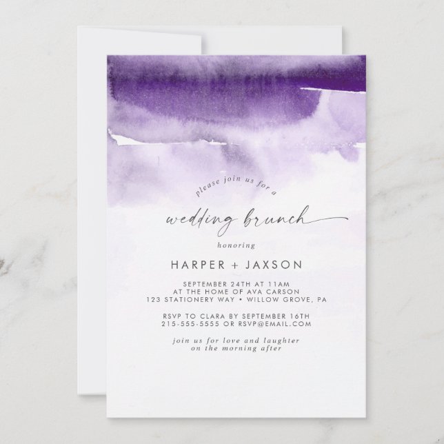 Convite Modern Watercolor | Brunch de Casamento Roxo (Frente)