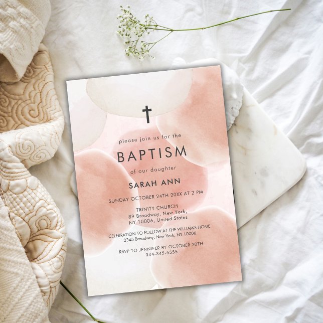 Convite Modern Watercolor Bubble Baptism Christening Cross (Modern Watercolor Bubble Baptism Christening Cross Invitation)
