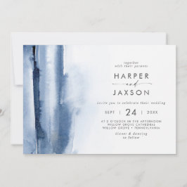 Convite Modern Watercolor | Casamento horizontal azul