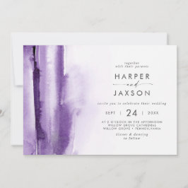 Convite Modern Watercolor | Casamento Horizontal Roxo