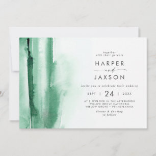 Convite Modern Watercolor   Casamento Horizontal Verde