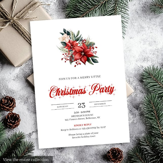Convite Modern Watercolor Christmas Flowers Festive Invite (Modern Watercolor Christmas Flowers Festive Invitation)