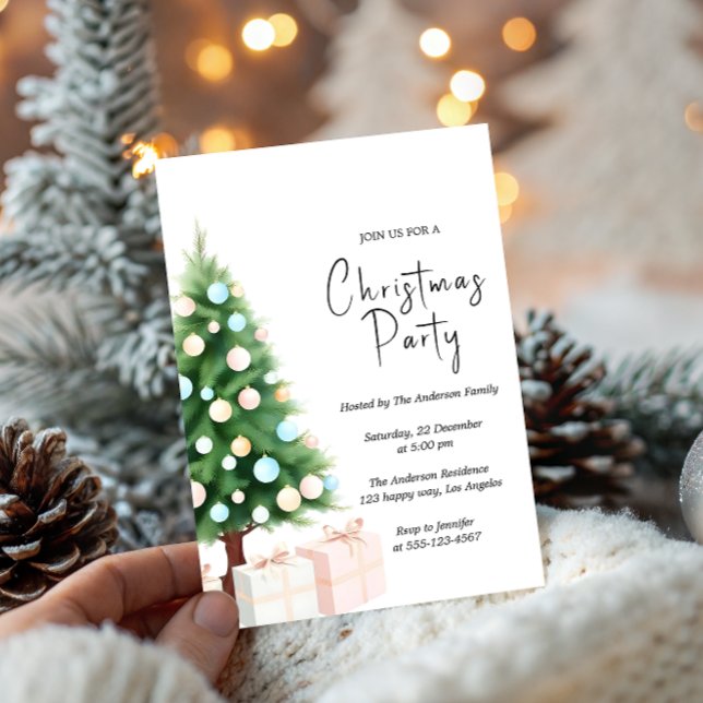 Convite Modern Watercolor Christmas Tree Party Invitation  (Criador carregado)