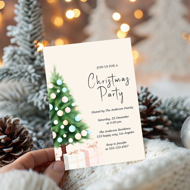 Convite Modern Watercolor Christmas Tree Party Invitation  (Criador carregado)