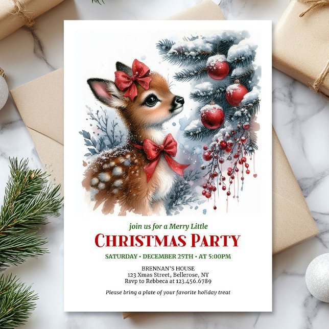 Convite Modern watercolor deer snowy forest Christmas  (Modern watercolor deer snowy forest Christmas invitation

)