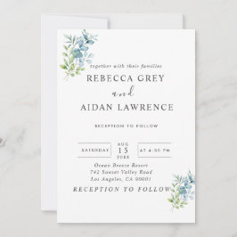Convite Modern Watercolor Eucalyptus Greenery Wedding