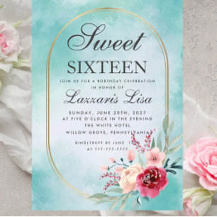 Convite Modern Watercolor Floral Sweet Sessenta Aniversári