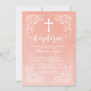 Convite Modern Watercolor Girls Baptism Christening Cross