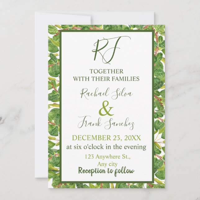 Convite Modern Watercolor Greenery Wedding (Frente)