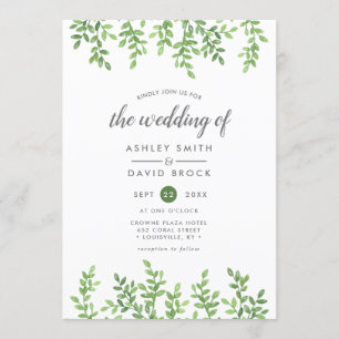 Convite Modern Watercolor Greenery Wedding