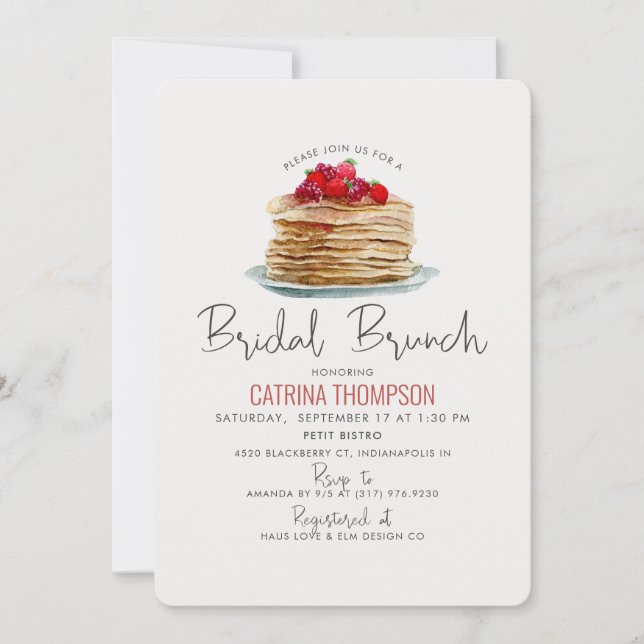 Convite Modern Watercolor Pancakes Bridal BrunChá (Frente)