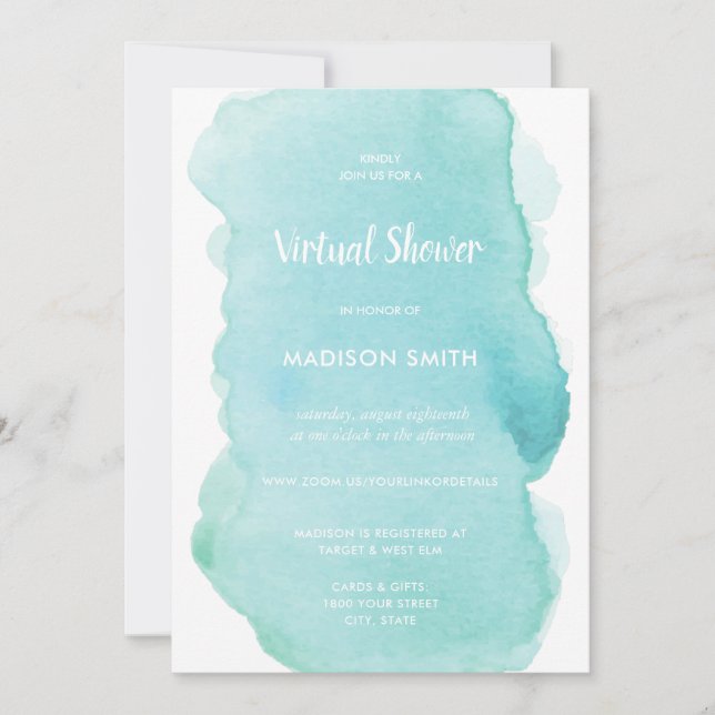 Convite Modern Watercolor Pastel Mint Green Virtual (Frente)