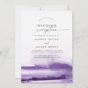 Convite Modern Watercolor Recepção de casamento roxa