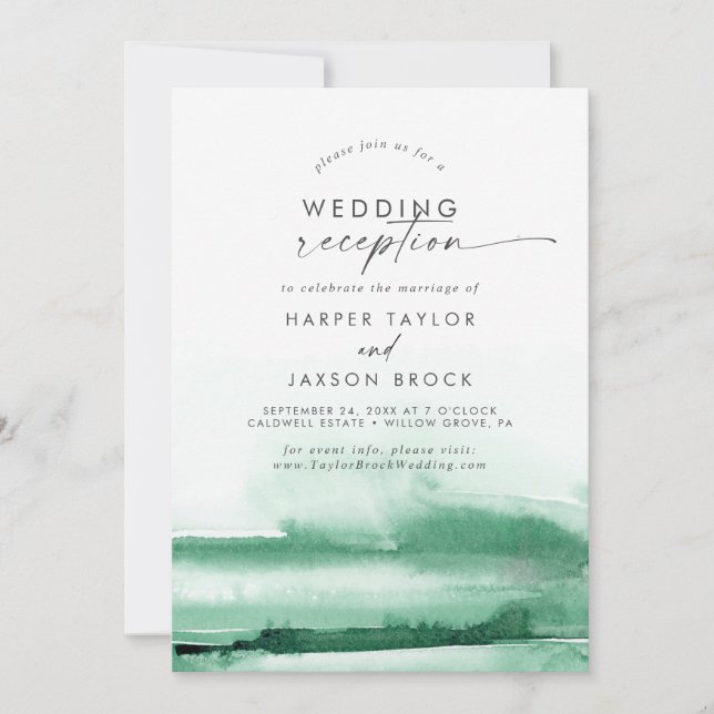 Convite Modern Watercolor | Recepção de casamento verde (Frente)
