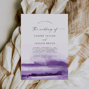 Convite Modern Watercolor Roxo Casamento De