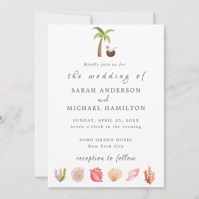 Convite Modern Watercolor Summer Beach (Frente)