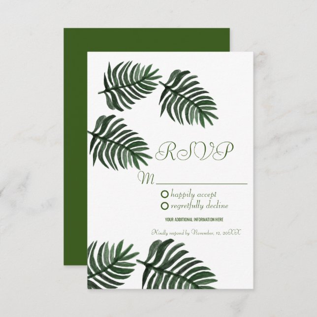 Convite Modern Watercolor Tropical Botany Palm Deixa RSVP (Frente/Verso)