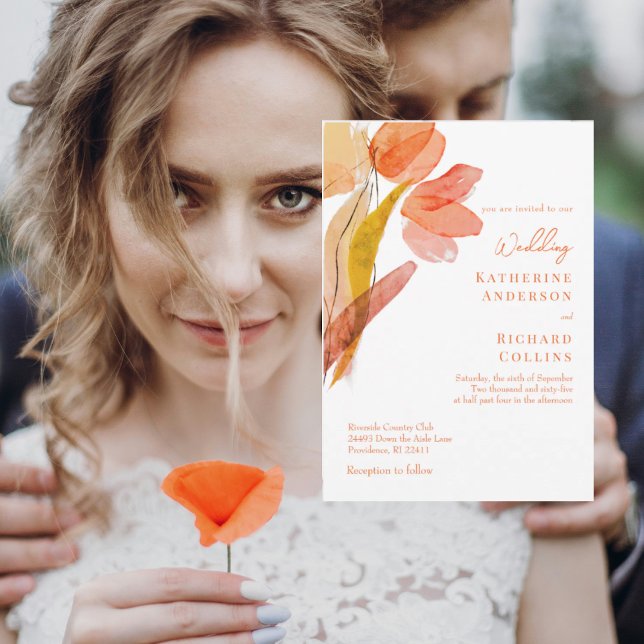 Convite Modern Watercolor Tulips Orange Wedding (Criador carregado)
