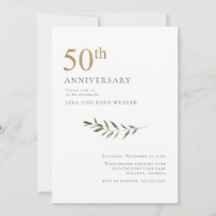 Convite Modern Watercolor Verde Dourado 50º Aniversário