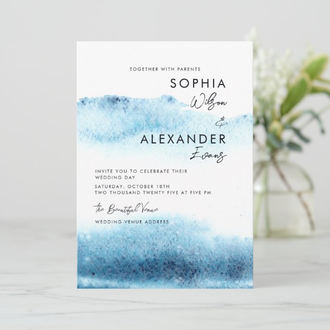 Convite Modern Watercolor Wedding Invitations.  (Em pé/Frente)