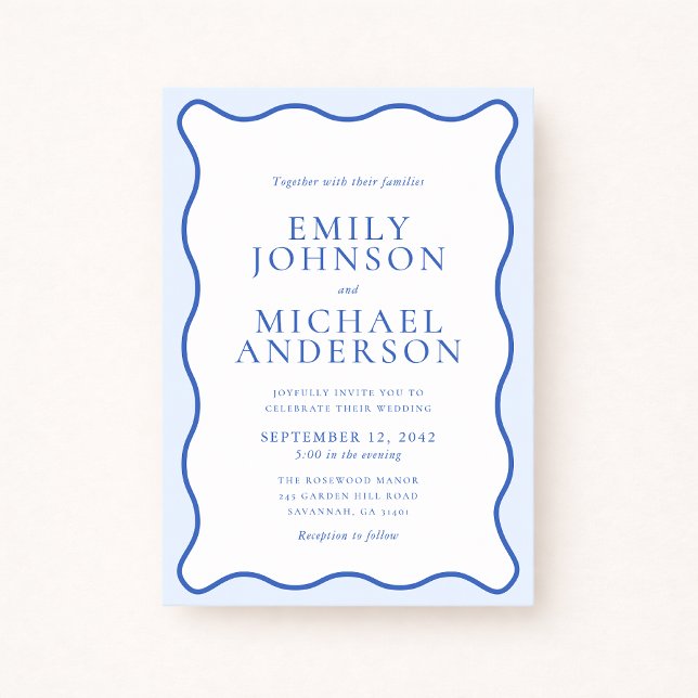 Convite Modern Wavy Dual Blue Wedding Invitation (Criador carregado)