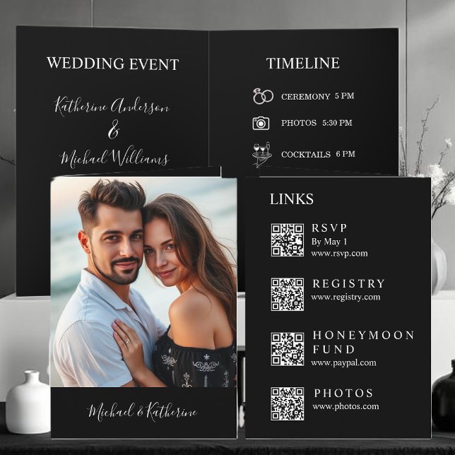 Convite Modern Wedding Black & White All in One  (Modern Wedding Black & White All in One Invitation )