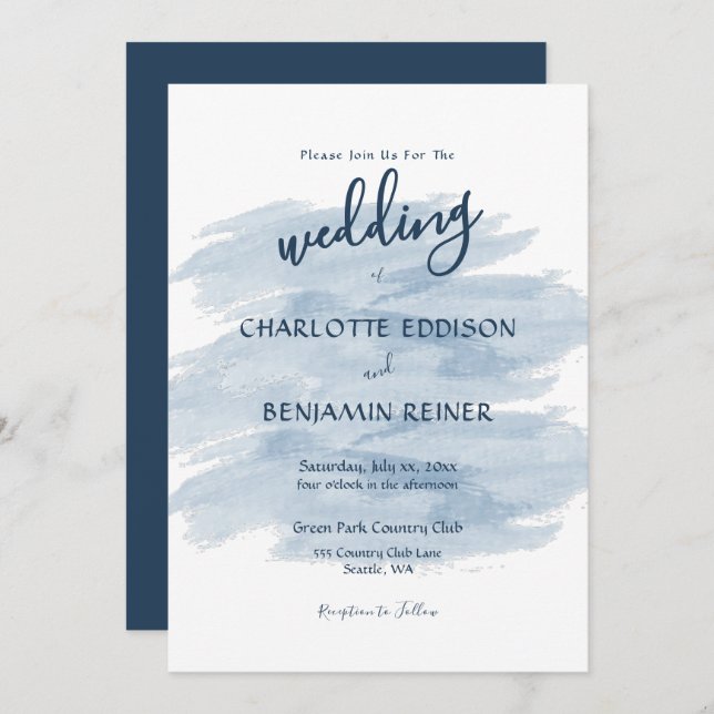 Convite Modern Wedding Shades of Blue (Frente/Verso)