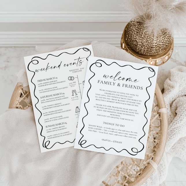 Convite  Modern Wedding Welcome Bag Letter & Timeline Card (Criador carregado)