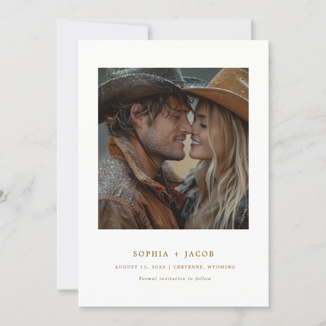 Convite Modern Western Photo Cowboy Cowgirl Save the Date  (Frente)
