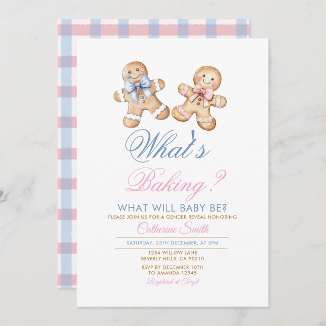 Convite Modern What’s Baking Gingerbread Gender Reveal (Frente/Verso)