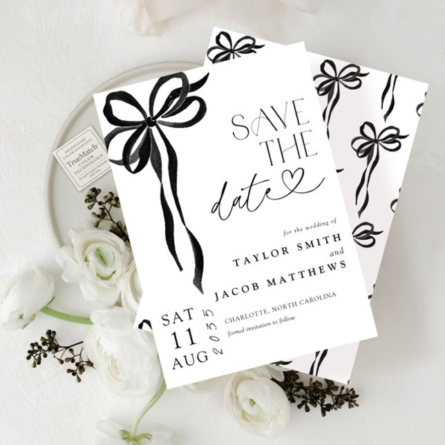 Convite Modern Whimsical Black Bow Script Save the Date (Criador carregado)