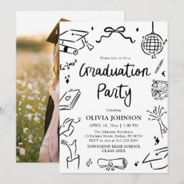 Convite Modern Whimsical Hand Drawn Bow Graduation Party