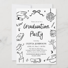 Convite Modern Whimsical Hand Drawn Bow Graduation Party