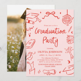 Convite Modern Whimsical Hand Drawn Bow Graduation Party