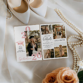 Convite Modern White 4 Photo Graduation Invitation