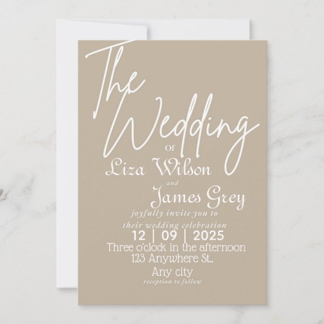 Convite Modern White and beige Simple Wedding  (Frente)