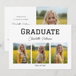 Convite Modern White and Black Photo Grad Announcement